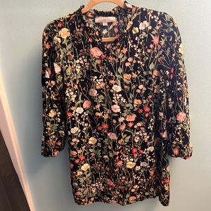 Loft Petites Black Floral Mini Dress Tunic - size Large Petite